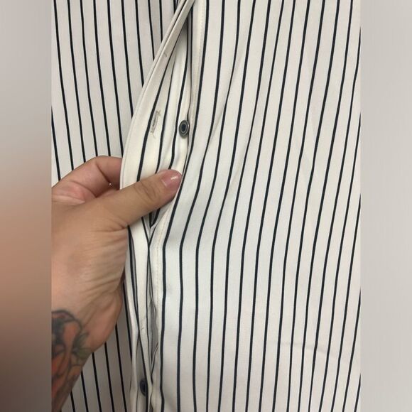 Vintage Dalia Pinstripe Blouse | Size XL White & Navy Striped Button Down - Picture 4 of 6